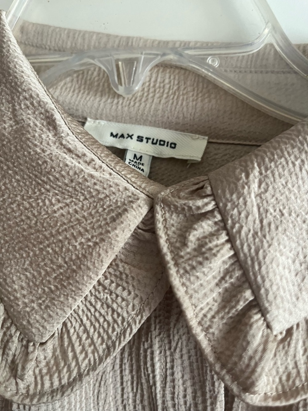 Max Studio Textured Taupe Blouse with Rounded Collar